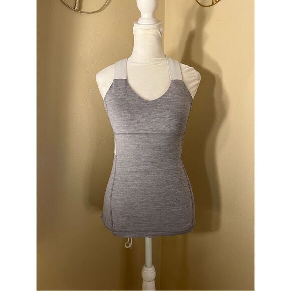 Lululemon Push Your Limits Tank Heathered Fossil Gray / White Size 4 - Picture 1 of 7